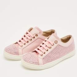 Pre Owned Philipp Plein Pink Leather and Suede Mya Sneakers Size 31