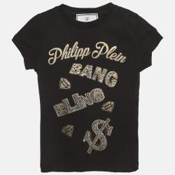 Philipp Plein Junior Black Printed Cotton Stud Detail T-Shirt 6 Yrs