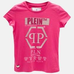 Philipp Plein Kids Pink Logo Studded Cotton T-Shirt 8 Yrs
