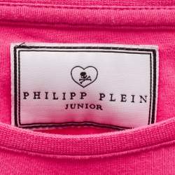 Philipp Plein Kids Pink Logo Studded Cotton T-Shirt 8 Yrs
