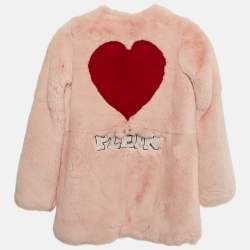 مملوكة مسبقًا Philipp Plein Junior Pink Heart Detail Real Fur Coat 10Yrs 