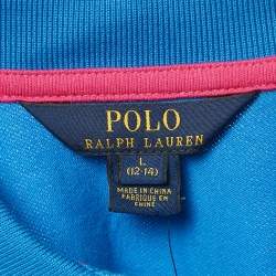 Pre Owned Polo Ralph Lauren Kids Blue Pique Long Sleeve Polo T-Shirt 12-14 Yrs