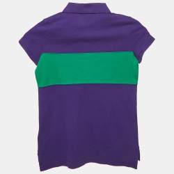 Pre Owned Polo Ralph Lauren Kids Purple/Green Applique Pique Polo T-Shirt 7 Yrs 