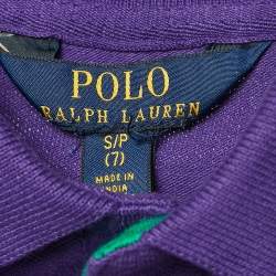 Pre Owned Polo Ralph Lauren Kids Purple/Green Applique Pique Polo T-Shirt 7 Yrs 