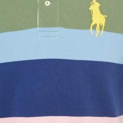 Pre Owned Polo Ralph Lauren Boys Green Big Pony Striped Cotton Polo T-Shirt 18-20 Yrs
