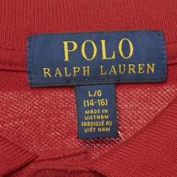 Pre Owned Polo Ralph Lauren Boys Red Pique Long Sleeve Polo T-Shirt L/16-18Yrs 