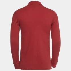 Pre Owned Polo Ralph Lauren Boys Red Pique Long Sleeve Polo T-Shirt L/16-18Yrs 