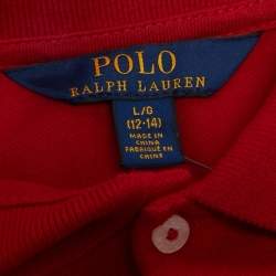 Pre Owned Polo Ralph Lauren Kids Red Pique Long Sleeve Polo T-Shirt L/12-14 Yrs