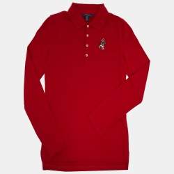 Pre Owned Polo Ralph Lauren Kids Red Pique Long Sleeve Polo T-Shirt L/12-14 Yrs