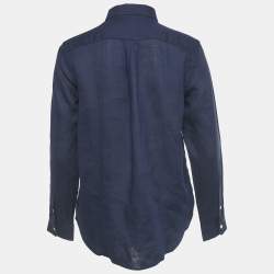 Pre Owned قميص بولو من رالف لورين قطن مخطط وردي بقصة ضيقة وأزرار أمامية مقاس متوسط (ميديوم)