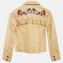 Pre Owned Polo Ralph Lauren Chamois Cream Bead Embellishment Leather Fringed Jacket 8-10 Yrs 