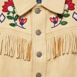 Pre Owned Polo Ralph Lauren Chamois Cream Bead Embellishment Leather Fringed Jacket 8-10 Yrs 