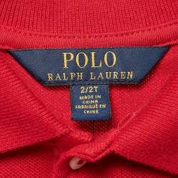 Pre Owned Polo Ralph Lauren Kids Red Cotton Knit Polo Collar Peplum Top 2 T