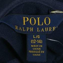 Pre Owned Polo Ralph Lauren Kids Blue Cotton Pique Pleated Polo Dress 12/14 Yrs  
