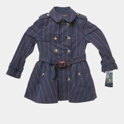 Polo Ralph Lauren Kids Navy Blue Striped Cotton Trench Coat 4 Yrs 