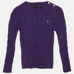 Pre Owned Polo Ralph Lauren Kids College Purple Cotton Cable Knit Sweater 3 Yrs