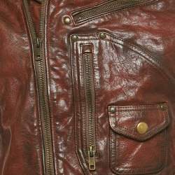 Pre Owned Polo Ralph Lauren Kids Brown Leather Zip-Up Jacket XL/18 Yrs