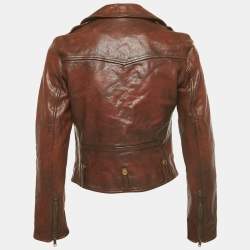 Pre Owned Polo Ralph Lauren Kids Brown Leather Zip-Up Jacket XL/18 Yrs