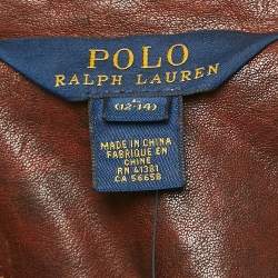 Pre Owned Polo Ralph Lauren Kids Brown Leather Zip-Up Jacket L/12-18 Yrs