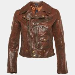 Pre Owned Polo Ralph Lauren Kids Brown Leather Zip-Up Jacket L/12-18 Yrs