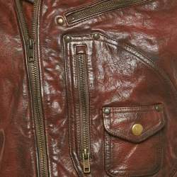 Pre Owned Polo Ralph Lauren Kids Brown Leather Zip-Up Jacket L/12-18 Yrs