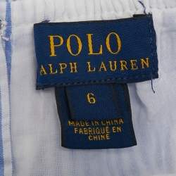 Pre Owned Polo Ralph Lauren Kids Blue Striped Cotton Ruffled Dress 6Yrs