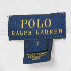 Pre Owned Polo Ralph Lauren Kids White Logo Embroidered Pique Polo T-Shirt 7 Yrs