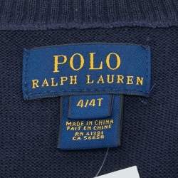 Pre Owned Polo Ralph Lauren Navy Blue Cotton Knit V-Neck Sweater 4 Yrs