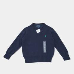 Pre Owned Polo Ralph Lauren Navy Blue Cotton Knit V-Neck Sweater 4 Yrs