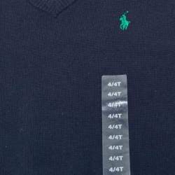 Pre Owned Polo Ralph Lauren Navy Blue Cotton Knit V-Neck Sweater 4 Yrs