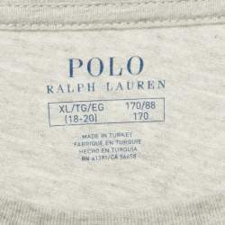 Pre Owned تي شيرت بولو رالف لورين أولاد رمادي مطبوع قطن بأكمام طويلة حجم كبير/18-20 سنة