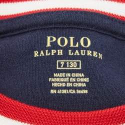 Pre Owned Polo Ralph Lauren Kids Blue Printed Cotton Crewneck Sweater 7Yrs