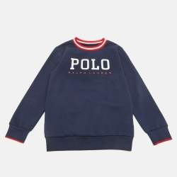 Pre Owned Polo Ralph Lauren Kids Blue Printed Cotton Crewneck Sweater 7Yrs