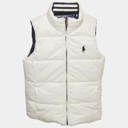 Pre Owned Polo Ralph Lauren Kids White/Navy Blue Nylon Reversible Gilet M/8-10Yrs
