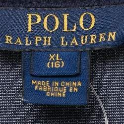 Polo Ralph Lauren Purple/Navy Blue Stripe Jersey Pleated Dress 16 Yrs