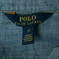 Pre Owned Polo Ralph Lauren Kid Blue Sea Print Denim Shirt 12 Yrs