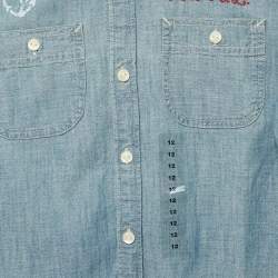 Pre Owned Polo Ralph Lauren Kid Blue Sea Print Denim Shirt 12 Yrs