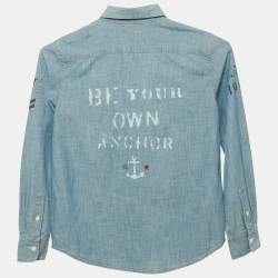 Pre Owned Polo Ralph Lauren Kid Blue Sea Print Denim Shirt 12 Yrs