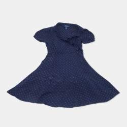 Pre Owned Polo Ralph Lauren Kids Navy Blue Polka Dot Crepe Dress 6 Yrs
