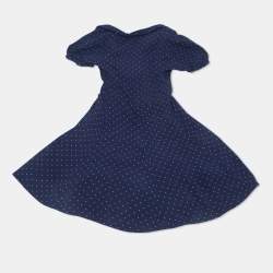 Pre Owned Polo Ralph Lauren Kids Navy Blue Polka Dot Crepe Dress 6 Yrs