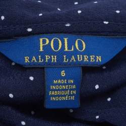 Pre Owned Polo Ralph Lauren Kids Navy Blue Polka Dot Crepe Dress 6 Yrs
