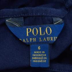 Pre Owned Polo Ralph Lauren Kids Navy Blue Polka Dot Crepe Dress 6 Yrs
