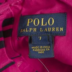 Pre Owned Polo Ralph Lauren Kids Pink Striped Cotton Dress 7Yrs