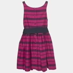 Pre Owned Polo Ralph Lauren Kids Pink Striped Cotton Dress 7Yrs