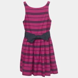 Pre Owned Polo Ralph Lauren Kids Pink Striped Cotton Dress 7Yrs