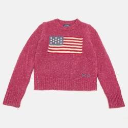 Pre Owned Polo Ralph Lauren Kids Pink US Flag Intarsia Wool Blend Sweater 8-10 YRS 