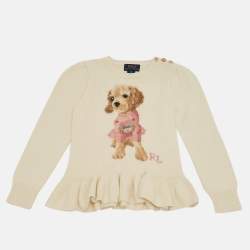 Pre Owned Polo Ralph Lauren Ivory Dog Intarsia Wool Knit Sweater 4Yrs
