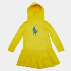 مملوكة مسبقًا Polo Ralph Lauren Kids Yellow Logo Print Jersey Flared Dress 4Yrs