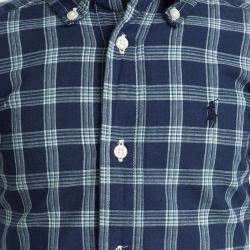 Ralph Lauren Navy Blue Checked Cotton Short Sleeve Buttondown Shirt 2 Yrs