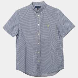 Pre Owned Ralph Lauren Navy Blue Gingham Cotton Short Sleeve Shirt XL 18-20 Yrs